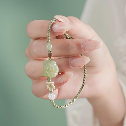 【瑞狮·和田玉醒狮手绳】敦煌福泽和田玉醒狮手链全手工编织可爱卡通狮子手绳可调节手饰 商品图2