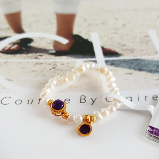 【天然正品】AU750黄金镶天然帝王紫舒俱来配约2.6MM小米珠珍珠指环戒指15号（弹力绳）230126NJM19 商品图3