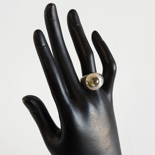 【天然正品】AU750收藏级白金豪镶钻镶GRS大证天然无烧蜜糖色5.02克拉金绿宝石猫眼戒指9.12*9.08*6.23MM（皆取最大值）14号120226NJS50 商品图10