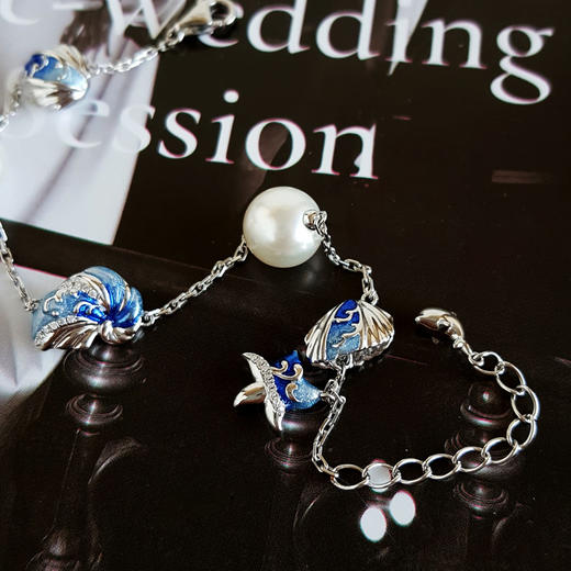 【天然正品】AU750白金镶钻镶天然真科研大证设计师款海洋元素造型近完美约8.8MM AKOYA海水珍珠手链 链长：19CM（长度可调节）190126NJS33 商品图4