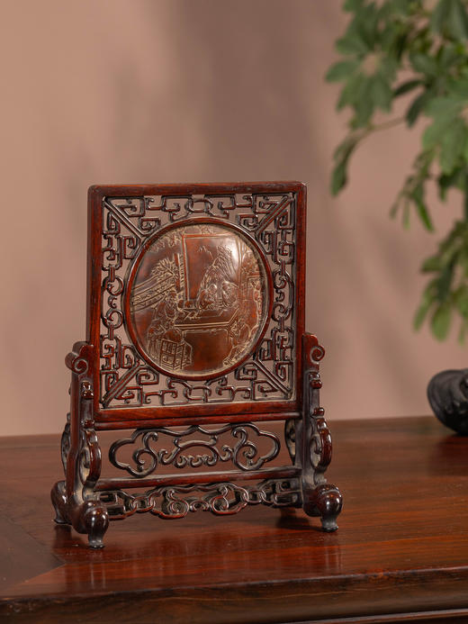 清	红木镶匏器雕文人雅集砚屏 商品图4