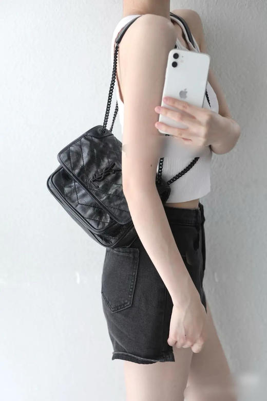 YSL Niki baby 黑色 so black 油蜡牛皮 小号 翻盖包 商品图2