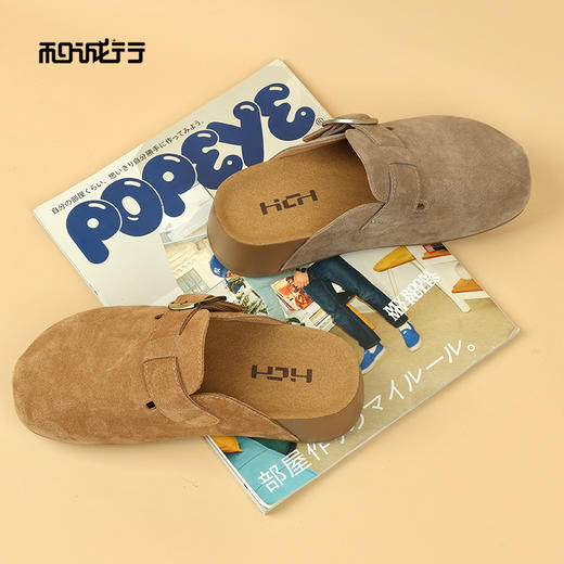 和诚行2026春季新款百搭绒面复古增高包头拖一脚蹬勃肯拖鞋2150002 商品图2