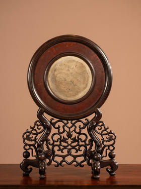 清	红木镶云石圆形座屏