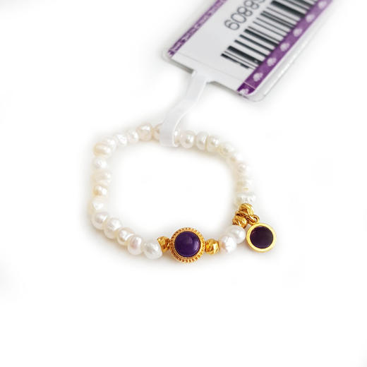 【天然正品】AU750黄金镶天然帝王紫舒俱来配约2.6MM小米珠珍珠指环戒指15号（弹力绳）230126NJM19 商品图0