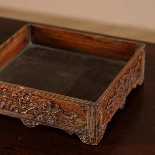 清	黄花梨浮雕花鸟纹方形呈盘 商品图3