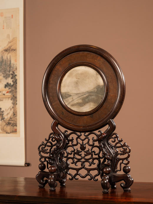 清	红木镶云石圆形座屏 商品图3