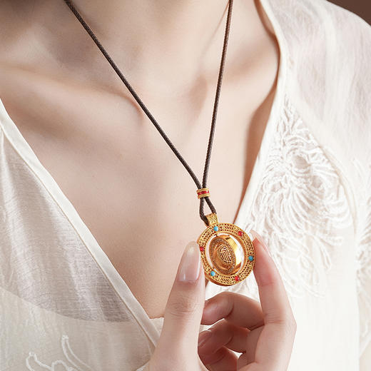 【沙金项链】敦煌小众镀金古法沙金转运罗盘吊坠 男女式古币项链 商品图2