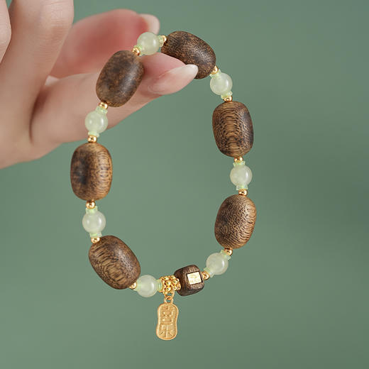 【暗香·和田玉沉香手串】敦煌沉香木桶珠天然和田玉圆珠手串新中式平安喜乐复古风文玩盘玩手串 商品图6