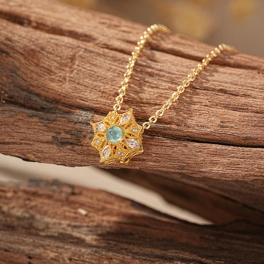 【如意宝莲碧玺项链】敦煌小众设计款莲花碧玺项链 新中式国风文创配饰 商品图1