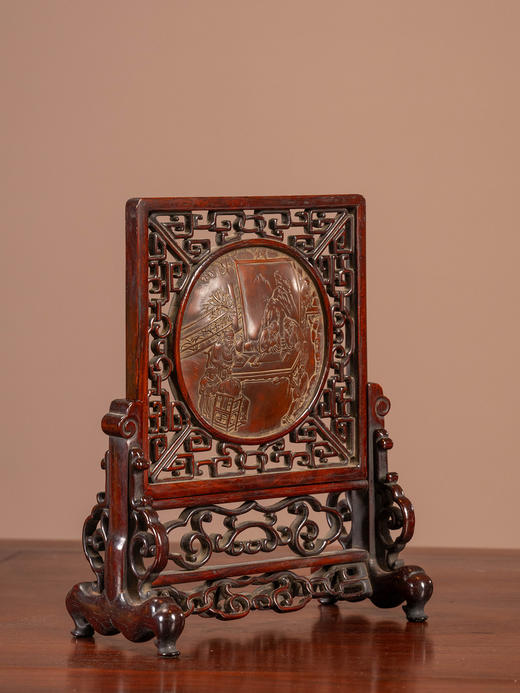 清	红木镶匏器雕文人雅集砚屏 商品图1