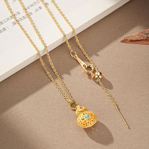 【祥云绿松沙金葫芦项链】敦煌轻奢国风项链 新款葫芦吊坠设计款项链 商品图3