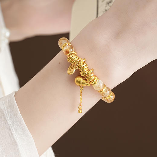 【黄塔晶盘缠手串】敦煌天然黄塔水晶盘缠串珠手链女时尚高级感招财手串 商品图3