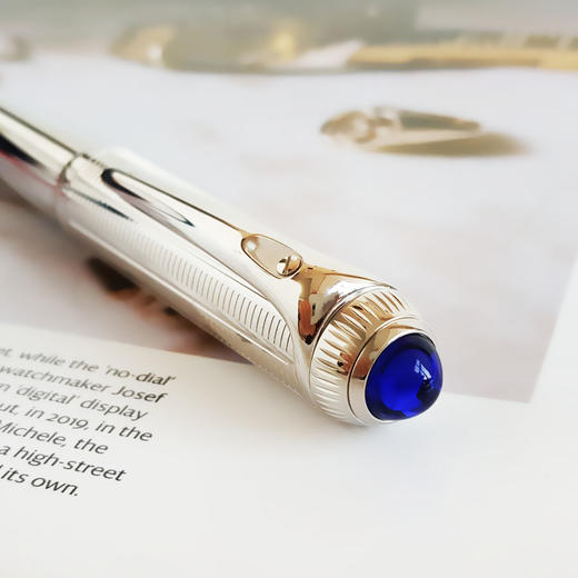 【95新】CARTIER卡地亚镀钯饰面顶端镶嵌蓝色树脂款18K金笔尖墨水笔钢笔（墨囊款）090226NJS44 商品图3