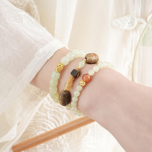 【花间·和田玉南红手串】敦煌天然和田玉南红转运珠手串女生浅晴水玉珠手链轻奢款闺蜜 商品图9