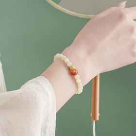 【花间·和田玉南红手串】敦煌天然和田玉南红转运珠手串女生浅晴水玉珠手链轻奢款闺蜜
