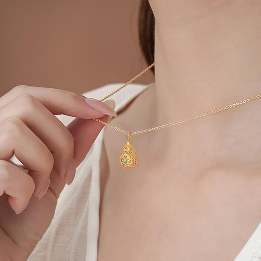 【祥云绿松沙金葫芦项链】敦煌轻奢国风项链 新款葫芦吊坠设计款项链 商品图2