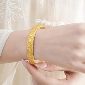 【宽镯宝相花沙金手镯】敦煌新中式珐琅彩芍药花开口手镯新款个性时尚复古民族风沙金手镯礼物