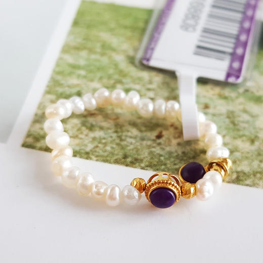 【天然正品】AU750黄金镶天然帝王紫舒俱来配约2.6MM小米珠珍珠指环戒指15号（弹力绳）230126NJM19 商品图2