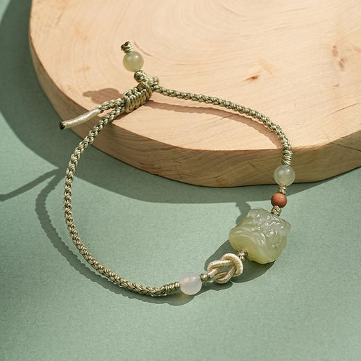 【瑞狮·和田玉醒狮手绳】敦煌福泽和田玉醒狮手链全手工编织可爱卡通狮子手绳可调节手饰 商品图5