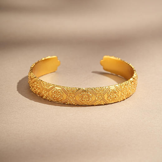 【宽镯宝相花沙金手镯】敦煌新中式珐琅彩芍药花开口手镯新款个性时尚复古民族风沙金手镯礼物 商品图2