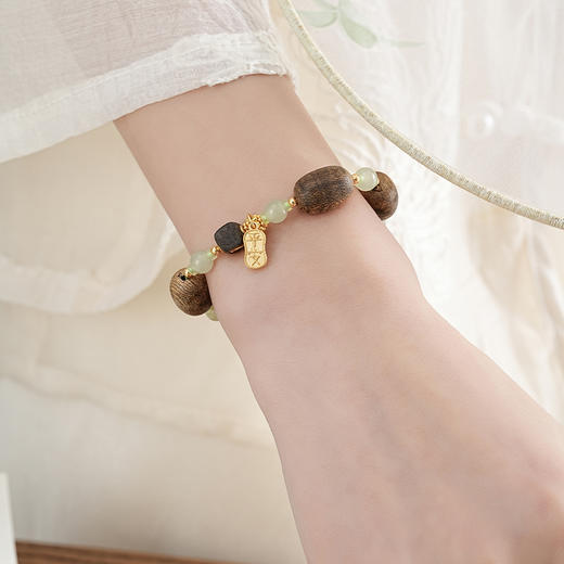 【暗香·和田玉沉香手串】敦煌沉香木桶珠天然和田玉圆珠手串新中式平安喜乐复古风文玩盘玩手串 商品图9