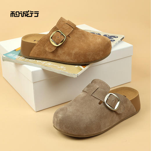 和诚行2026春季新款百搭绒面复古增高包头拖一脚蹬勃肯拖鞋2150002 商品图3
