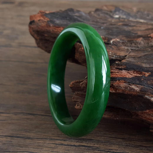 【天然正品】天然精品无杂裂俄料菠菜绿无黑点和田玉碧玉56号手镯130126NJS34 商品图5