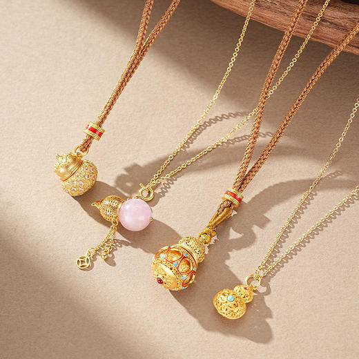 【敦煌沙金葫芦吊坠项链】敦煌轻奢国风项链 新款葫芦吊坠设计款项链 商品图1