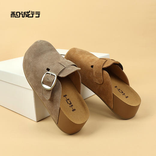 和诚行2026春季新款百搭绒面复古增高包头拖一脚蹬勃肯拖鞋2150002 商品图1