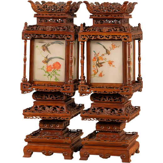 二十世纪	红木透雕花卉纹宫灯（一对） 商品图5