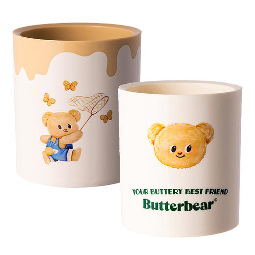 【黄油小熊笔筒❗萌趣图案】得力黄油小熊笔筒轻奢高级感圆形高颜值文具收纳笔桶学生桌面收纳。rg 商品图4