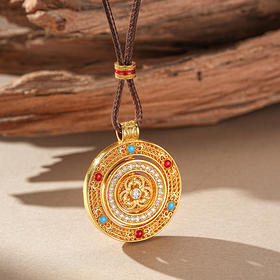 【时来运转沙金项链】敦煌小众镀金古法沙金转运罗盘吊坠 男女式古币项链
