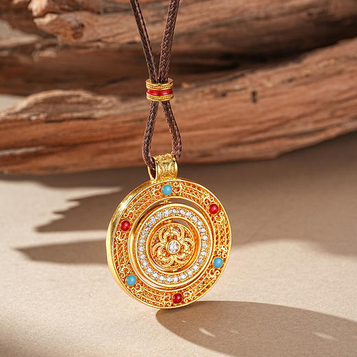 【沙金项链】敦煌小众镀金古法沙金转运罗盘吊坠 男女式古币项链 商品图8