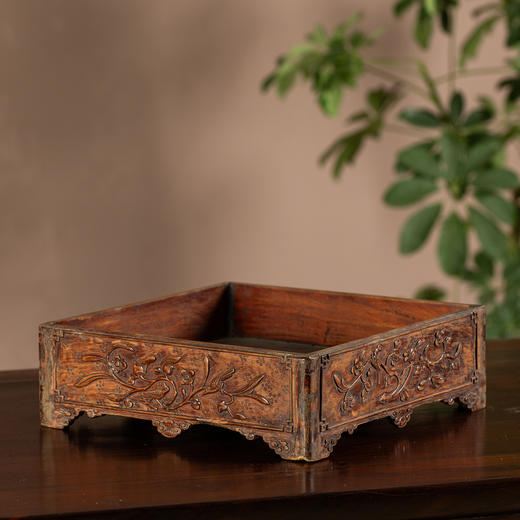 清	黄花梨浮雕花鸟纹方形呈盘 商品图1