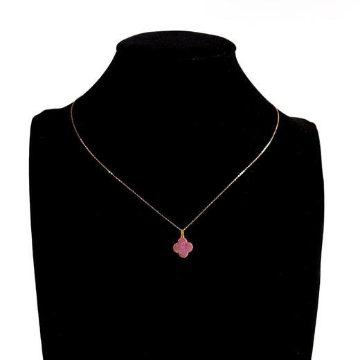 【天然正品】AU750黄金镶天然蔷薇粉幸运四叶草造型舒俱来吊坠项链18.5*13.0*3.4MM（皆取最大值）230126NJM35 商品图5