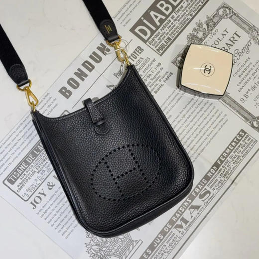 爱马仕 伊芙琳 黑色 金扣 mini togo皮 斜挎包 商品图0