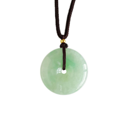 【天然正品】A货翡翠天然糯种绿底飘阳绿平安扣翡翠（吉祥、如意）吊坠项链27.5*27.5*5.2MM（皆取最大值）130126NJS39 商品图0