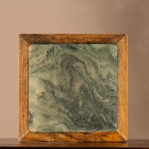 清	黄花梨嵌云石云纹足方形器座 商品图2