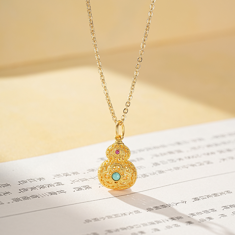 【祥云绿松沙金葫芦项链】敦煌轻奢国风项链 新款葫芦吊坠设计款项链