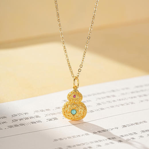 【祥云绿松沙金葫芦项链】敦煌轻奢国风项链 新款葫芦吊坠设计款项链 商品图0