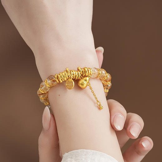 【黄塔晶盘缠手串】敦煌天然黄塔水晶盘缠串珠手链女时尚高级感招财手串 商品图1