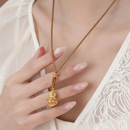 【吉祥八宝沙金葫芦项链】敦煌轻奢国风项链 新款葫芦吊坠设计款项链 商品图3