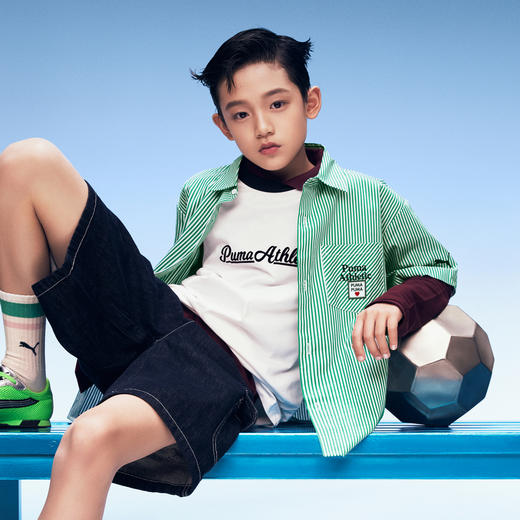 PUMA彪马童装2026夏季新款儿童短袖衬衫条纹设计时髦洋气 商品图0