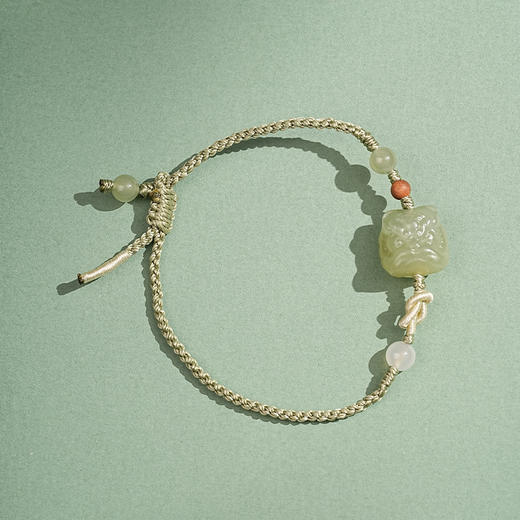 【瑞狮·和田玉醒狮手绳】敦煌福泽和田玉醒狮手链全手工编织可爱卡通狮子手绳可调节手饰 商品图1