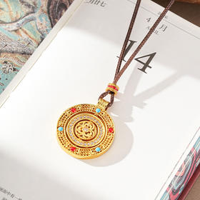 【沙金项链】敦煌小众镀金古法沙金转运罗盘吊坠 男女式古币项链