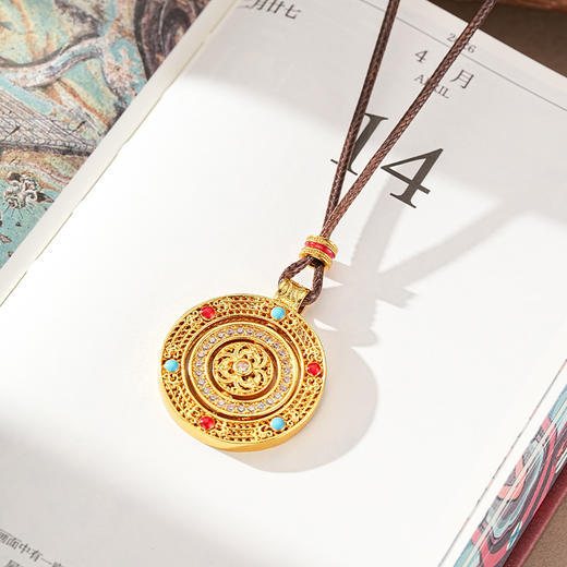 【沙金项链】敦煌小众镀金古法沙金转运罗盘吊坠 男女式古币项链 商品图0