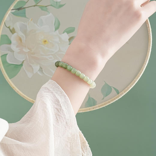 【苍山·和田玉渐变桶珠手串】敦煌福泽天然和田玉老型珠渐变手链女款小众设计感复古国风素圈手串 商品图1