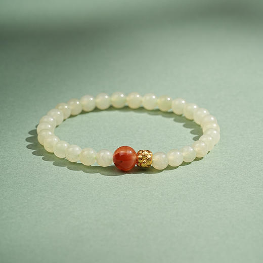 【花间·和田玉南红手串】敦煌天然和田玉南红转运珠手串女生浅晴水玉珠手链轻奢款闺蜜 商品图4