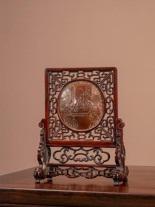 清	红木镶匏器雕文人雅集砚屏 商品图0